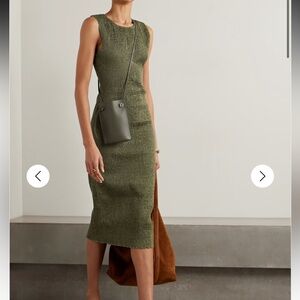 LA LIGNE Victoria dress Xs khaki green smocked midi NWT